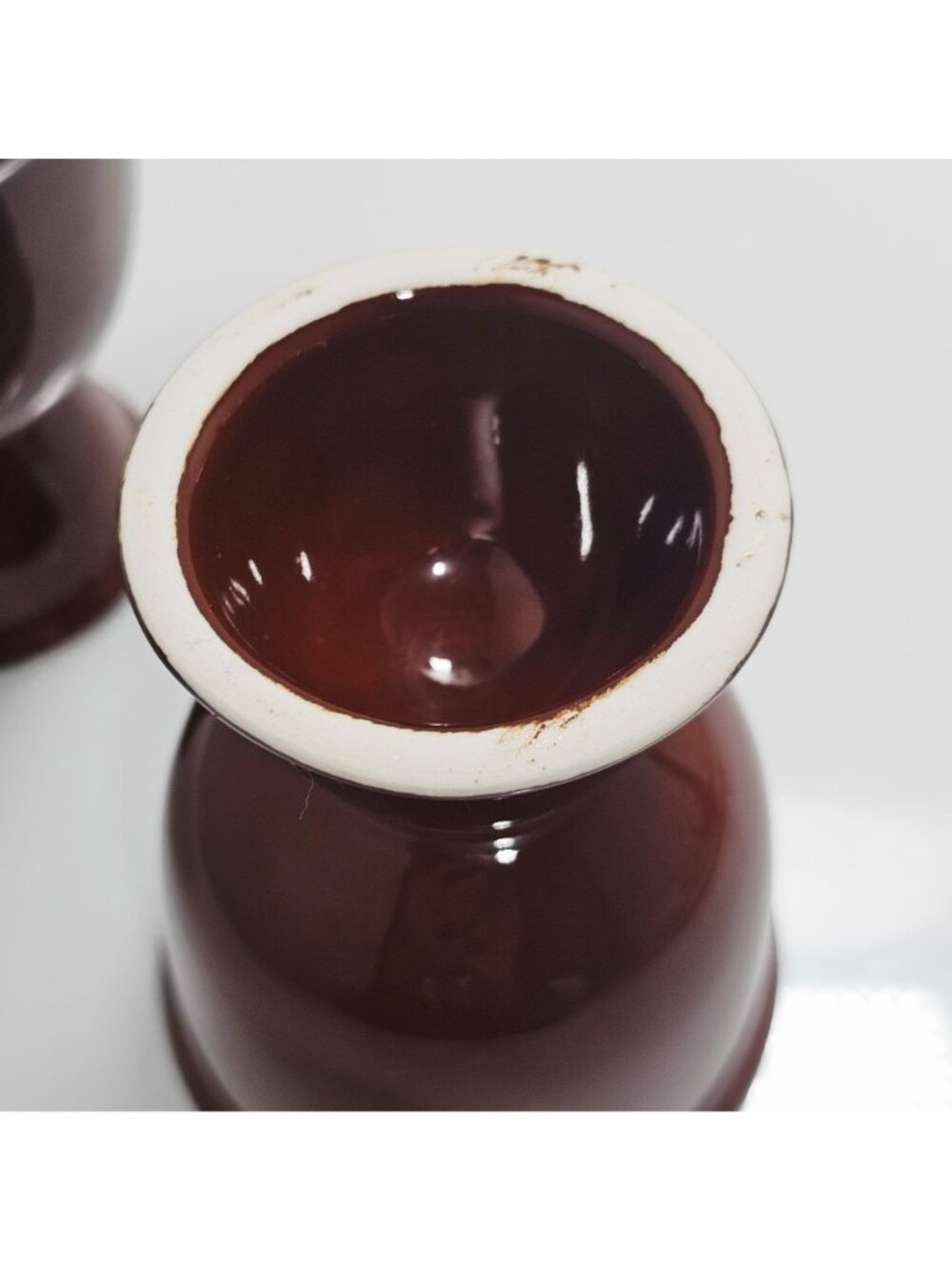 2 Vintage Brown Ceramic Egg Cups 4" glazed dual end cup versatile use farmhouse - Picture 4 of 9